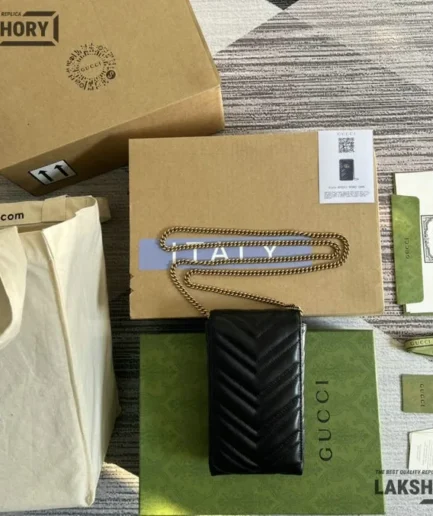 Gucci 1:1 Mirror Replica Calfskin Matelasse Small GG Marmont Black 20CM/7.9IN Gucci Replica Marmont Bags