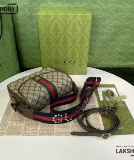 Gucci 1:1 Mirror Replica GG Web Studded Mini Ophidia Shoulder Bag 23CM/9.1IN Gucci Replica Ophidia Bags