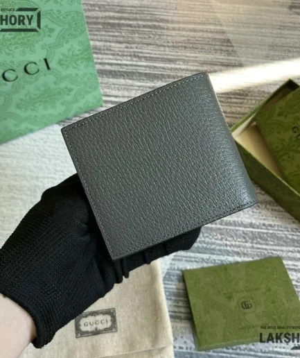 Gucci 1:1 Mirror Replica Boar Effect Monochrome Bi-Fold Wallet Grey 11CM/4.3IN Gucci Replica Wallets