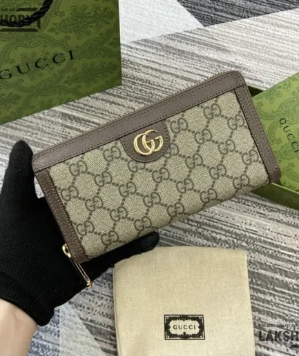 Gucci 1:1 Mirror Replica GG Marmont Long Wallet Beige Brown CM/426.2IN Gucci Replica Wallets