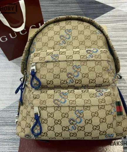 Gucci 1:1 Mirror Replica GG Canvas Medium Backpack Beige & Dark Brown 40CM/15.7IN Gucci Replica Backpacks
