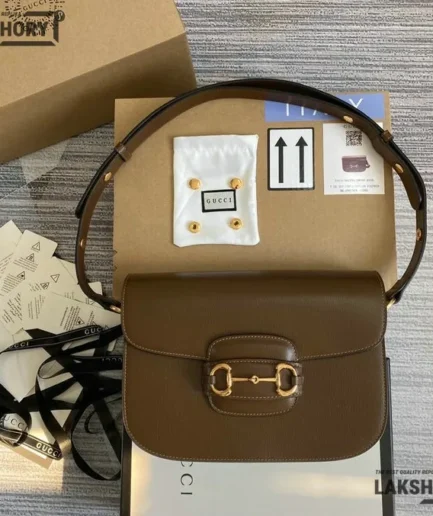 Gucci 1:1 Mirror Replica Medium Horsebit 1955 Shoulder Bag Brown 25CM/9.8IN Gucci Replica Horsebit Bags