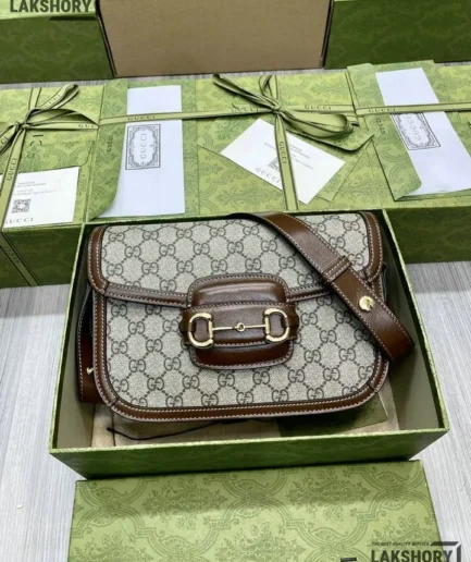 Gucci 1:1 Mirror Replica Horsebit 1955 Medium Supreme Brown 25CM/9.8IN Gucci Replica Horsebit Bags
