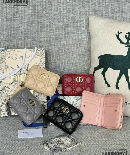 Dior 1:1 Mirror Replica Supple Cannage Caro Scarlet Zipped Wallet 12CM/4.7IN Christian Dior Replica Wallets