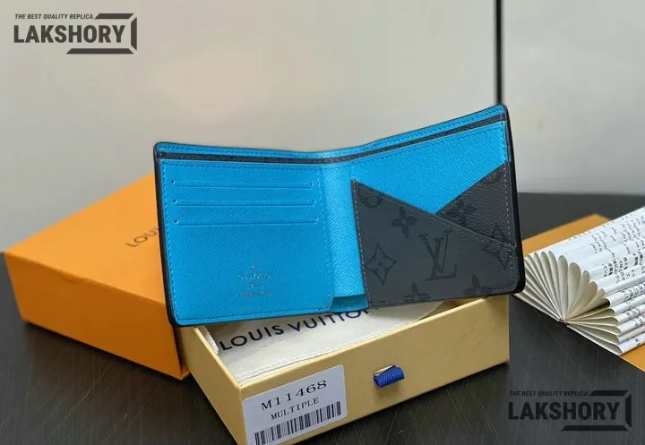 Louis Vuitton 1:1 Mirror Replica Multiple Wallet Monogram Eclipse Turquoise 9CM/3.5IN Louis Vuitton Replica Wallets Louis Vuitton 1:1 Mirror Replica Multiple Wallet Monogram Eclipse Turquoise 9CM/3.5IN Louis Vuitton Replica Wallets