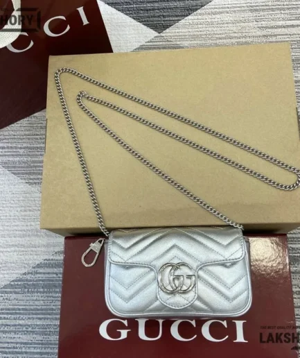 Gucci 1:1 Mirror Replica GG Marmont Mini Shoulder Bag Grey 16.5CM/6.5IN Gucci Replica Marmont Bags