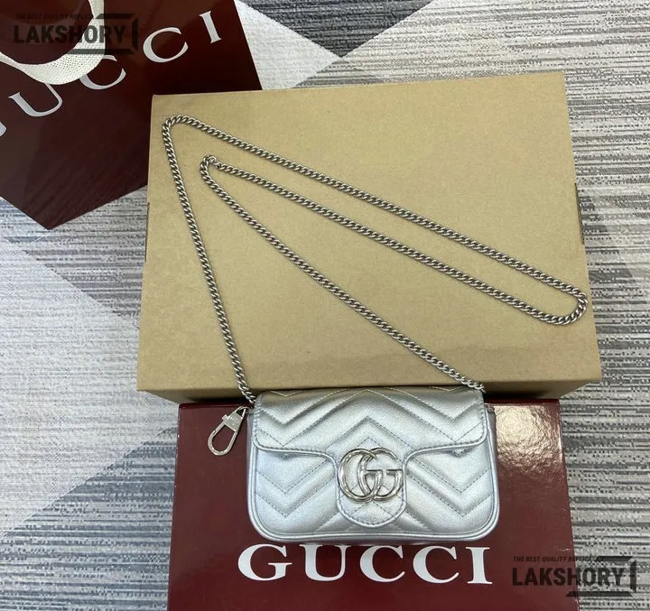Gucci 1:1 Mirror Replica GG Marmont Mini Shoulder Bag Grey 16.5CM/6.5IN Gucci Replica Marmont Bags Gucci 1:1 Mirror Replica GG Marmont Mini Shoulder Bag Grey 16.5CM/6.5IN Gucci Replica Marmont Bags