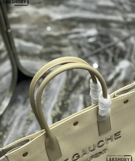 YSL 1:1 Mirror Replica Linen Small Rive Gauche Tote Beige 39CM/15.4IN Replica Tote Bags