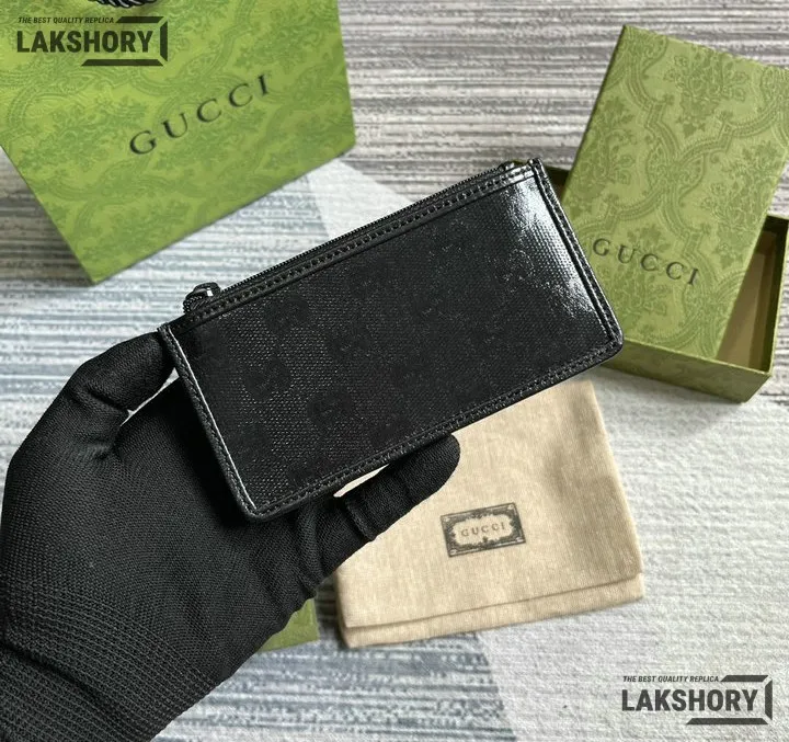 Gucci 1:1 Mirror Replica Card Holder Black GG Crystal Fabric 7.5CM/3IN Gucci Replica Wallets Gucci 1:1 Mirror Replica Card Holder Black GG Crystal Fabric 7.5CM/3IN Gucci Replica Wallets