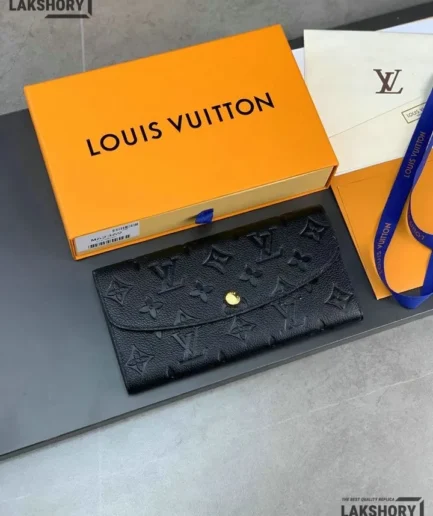 Louis Vuitton 1:1 Mirror Replica Emilie Wallet Monogram Empreinte Black 10CM/3.9IN Louis Vuitton Replica Wallets