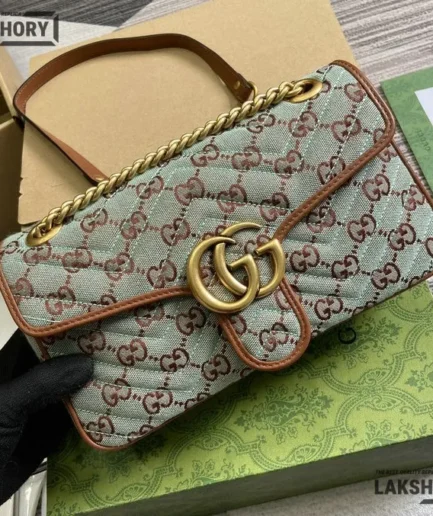 Gucci 1:1 Mirror Replica Multicolor Matelasse Diagonal GG Marmont Blue Brown Gucci Replica Marmont Bags