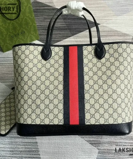 Gucci 1:1 Mirror Replica Ophidia Calfskin Web Large Tote 40CM/15.7IN Gucci Replica Ophidia Bags