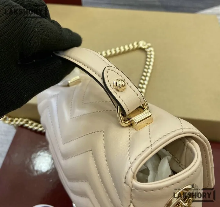 Gucci 1:1 Mirror Replica GG Marmont White Mini Top Handle 17CM/6.7IN Gucci Replica Marmont Bags Gucci 1:1 Mirror Replica GG Marmont White Mini Top Handle 17CM/6.7IN Gucci Replica Marmont Bags