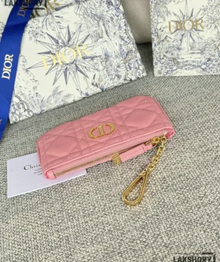 Dior 1:1 Mirror Replica Supple Calfskin Cannage Caro Zipped Key Case 7.6CM/3IN Christian Dior Replica Wallets