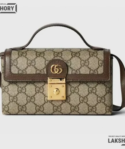 Gucci 1:1 Mirror Replica Mini Padlock Top Handle Beige Ebony 11CM/4.3IN Gucci Replica Padlock Bags
