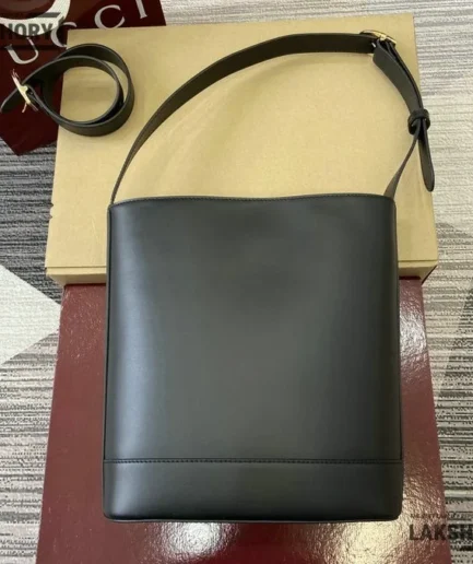Gucci 1:1 Mirror Replica 73 Medium Bucket Bag Black 27.5CM/10.8IN Gucci Replica Horsebit Bags