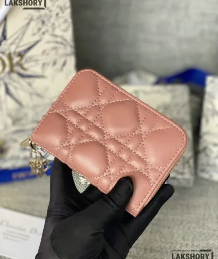 Dior 1:1 Mirror Replica Lady Dior Voyageur Zip Coin Case Purse 8.5CM/3.3IN Christian Dior Replica Wallets
