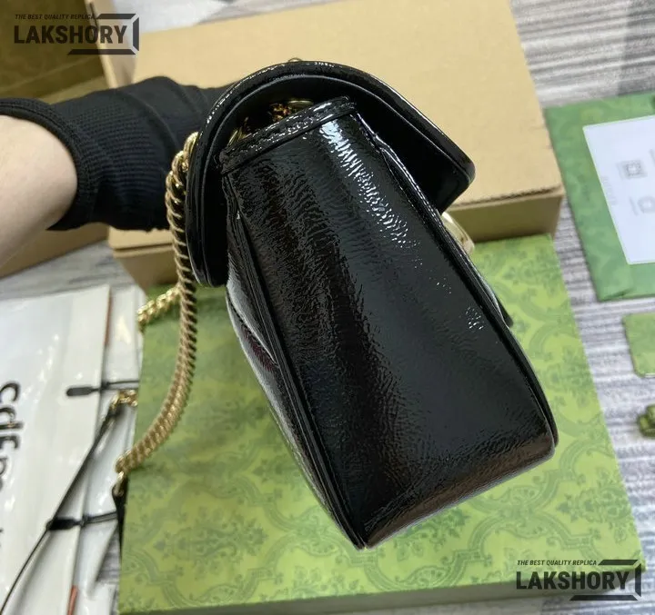 Gucci 1:1 Mirror Replica Patent Matelasse GG Marmont Black 26CM/10.2IN Gucci Replica Marmont Bags Gucci 1:1 Mirror Replica Patent Matelasse GG Marmont Black 26CM/10.2IN Gucci Replica Marmont Bags