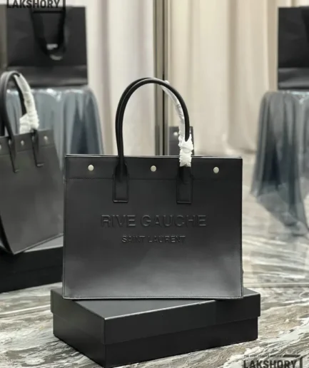 YSL 1:1 Mirror Replica Rive Gauche Smooth Tote Leather Bag Black Replica Tote Bags