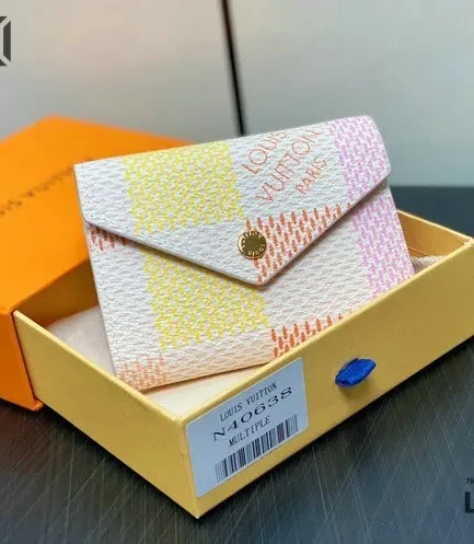 Louis Vuitton 1:1 Mirror Replica Giant Damier Victorine Wallet Peach Pink 12CM/4.7IN Louis Vuitton Replica Wallets