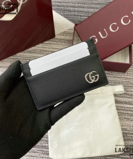 Gucci 1:1 Mirror Replica GG Marmont Card Case Soft Leather 7CM/2.8IN Gucci Replica Wallets