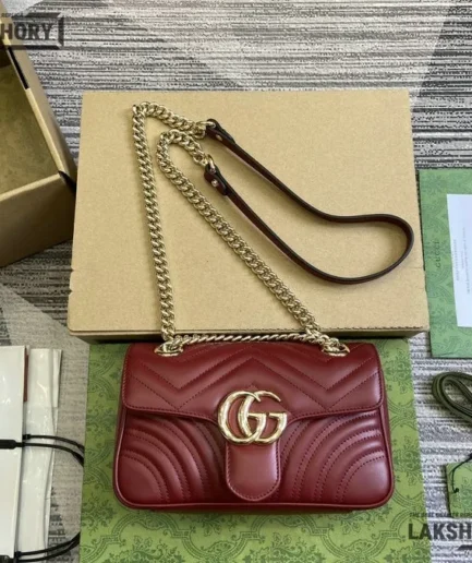 Gucci 1:1 Mirror Replica GG Marmont Small Red Bag 22CM/8.7IN Gucci Replica Marmont Bags