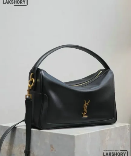 YSL 1:1 Mirror Replica Camera Supple Shoulder Bag Black 28CM/11IN Replica Hobo Bags