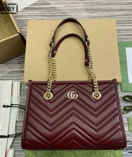 Gucci 1:1 Mirror Replica Azalea GG Marmont Tote Matelasse Red 26.5CM/10.4IN Gucci Replica Marmont Bags
