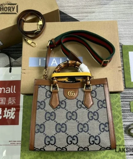 Gucci 1:1 Mirror Replica Canvas Multicolor Diana Tote Bag Brown Gucci Replica Bamboo Bags