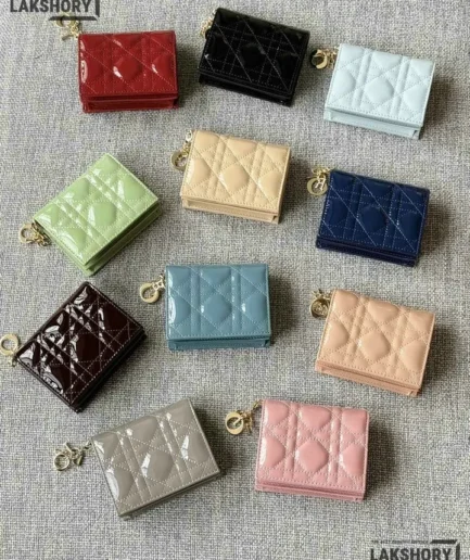 Dior 1:1 Mirror Replica Patent Cannage Lady Dior Lotus Wallet 9CM/3.5IN Christian Dior Replica Wallets