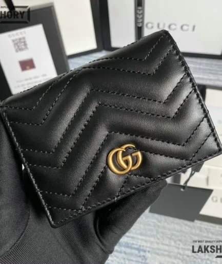 Gucci 1:1 Mirror Replica Card Case GG Marmont Wallet Black 11CM/4.3IN Gucci Replica Wallets