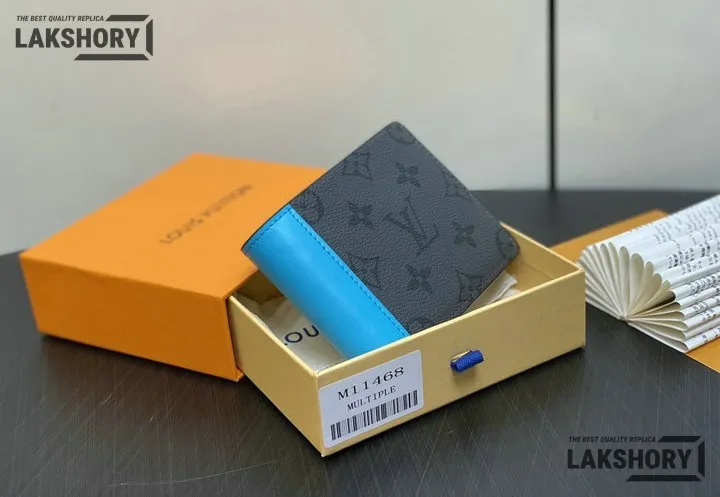 Louis Vuitton 1:1 Mirror Replica Multiple Wallet Monogram Eclipse Turquoise 9CM/3.5IN Louis Vuitton Replica Wallets Louis Vuitton 1:1 Mirror Replica Multiple Wallet Monogram Eclipse Turquoise 9CM/3.5IN Louis Vuitton Replica Wallets