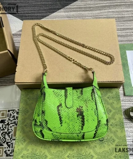 Gucci 1:1 Mirror Replica Snakeskin Mini Jackie Notte Crystal 19.5CM/7.7IN Gucci Replica Jackie Bags