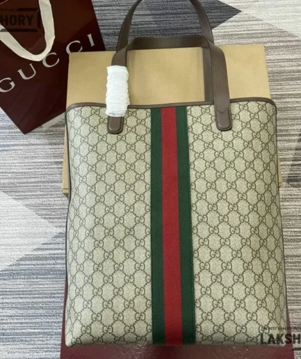 Gucci 1:1 Mirror Replica Ophidia Medium Tote Bag Beige Brown 36CM/14.2IN Gucci Replica Ophidia Bags