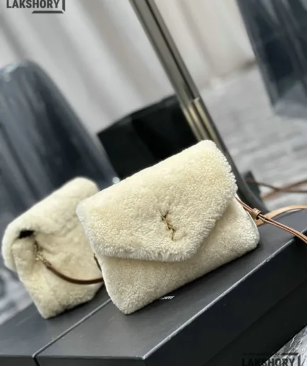 YSL 1:1 Mirror Replica Shearling Toy Loulou Natural Shoulder Bag 20CM/7.9IN Replica Crossbody Bags