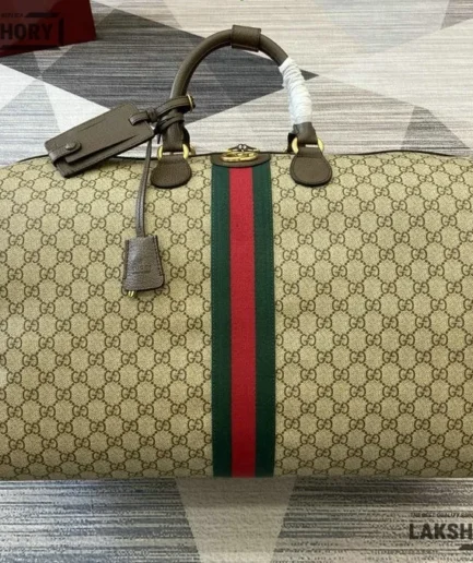 Gucci 1:1 Mirror Replica Ophidia Savoy Large Duffle Bag Beige Brown 52CM/20.5IN Gucci Replica Ophidia Bags