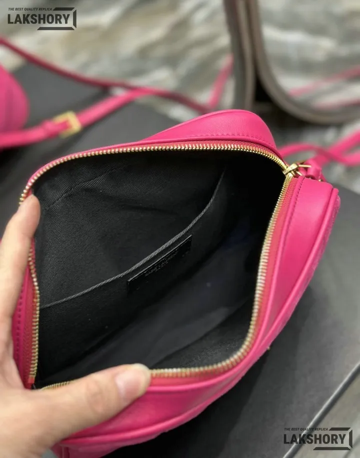 YSL 1:1 Mirror Replica Suede Matelasse Lou Camera Bag Rose 23CM/9.1IN Replica Crossbody Bags YSL 1:1 Mirror Replica Suede Matelasse Lou Camera Bag Rose 23CM/9.1IN Replica Crossbody Bags