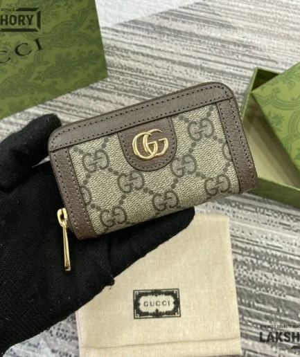 Gucci 1:1 Mirror Replica Zip Leather Wallet Beige Brown 10.5CM/4.1IN Gucci Replica Wallets