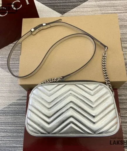 Gucci 1:1 Mirror Replica Matelasse Small GG Chain Marmont White 24CM/9.4IN Gucci Replica Marmont Bags