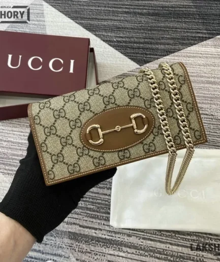 Gucci 1:1 Mirror Replica Horsebit 1955 Wallet on Chain GG Supreme 19CM/7.5IN Gucci Replica Horsebit Bags