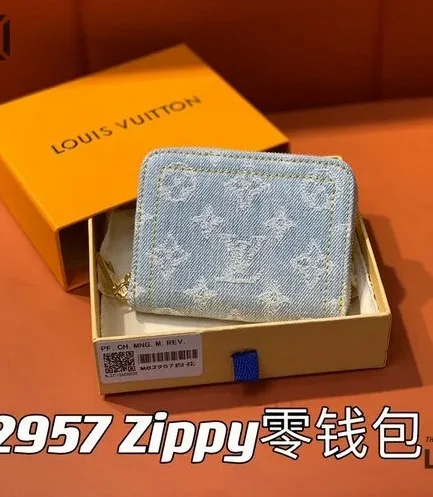 Louis Vuitton 1:1 Mirror Replica Zippy Coin Purse Washed Gray Monogram Denim 11CM/4.3IN Louis Vuitton Replica Wallets