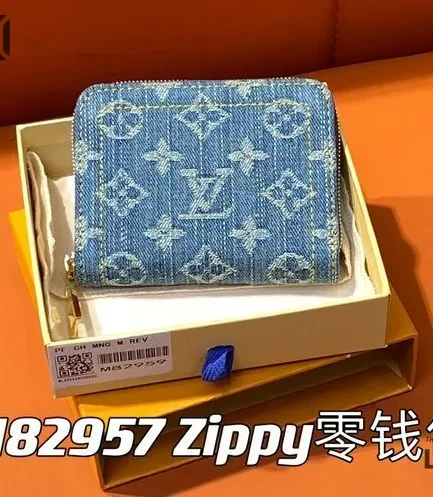 Louis Vuitton 1:1 Mirror Replica Denim Zippy Coin Purse Blue 11CM/4.3IN Louis Vuitton Replica Wallets
