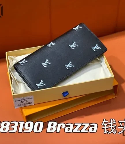 Louis Vuitton 1:1 Mirror Replica Blason Portefeuille Brazza Long Wallet Black 19CM/7.5IN Louis Vuitton Replica Wallets