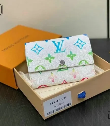 Louis Vuitton 1:1 Mirror Replica Tri-fold Wallet Iridescent LV Gradient Victor Grey Multicolor 11.5CM/4.5IN Louis Vuitton Replica Wallets