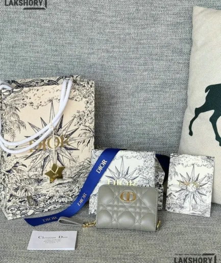 Dior 1:1 Mirror Replica Grained Calfskin Supple Cannage Caro Scarlet Zipped Wallet 11CM/4.3IN Christian Dior Replica Wallets