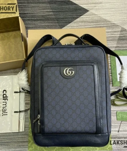 Gucci 1:1 Mirror Replica GG Supreme Monogram Ophidia Backpack Navy 40CM/15.7IN Gucci Replica Backpacks