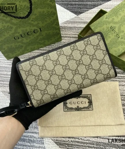Gucci 1:1 Mirror Replica GG Emblem Zip Card Case Wallet 19CM/7.5IN Gucci Replica Wallets
