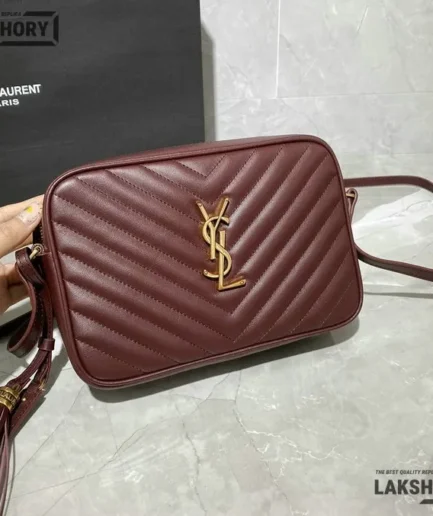 YSL 1:1 Mirror Replica Chevron Leather Lou Camera Bag Burgundy 23CM/9.1IN Replica Crossbody Bags