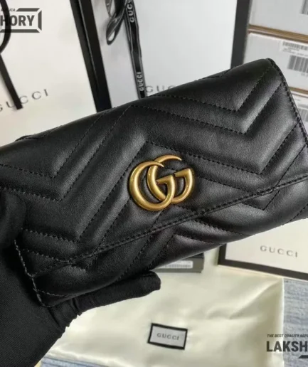 Gucci 1:1 Mirror Replica GG Marmont Continental Wallet Black 19.5CM/7.7IN Gucci Replica Wallets