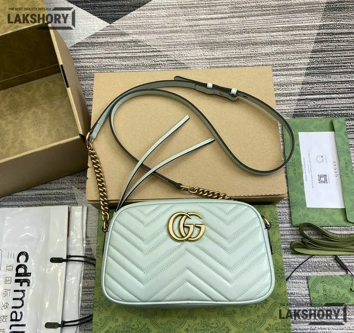 Gucci 1:1 Mirror Replica Medium GG Marmont Chain Light Blue 24CM/9.4IN Gucci Replica Marmont Bags Gucci 1:1 Mirror Replica Medium GG Marmont Chain Light Blue 24CM/9.4IN Gucci Replica Marmont Bags